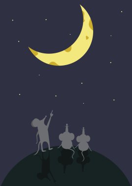 ay yüzey Derneği çizgi film gece oturup fare gökyüzü gösterir