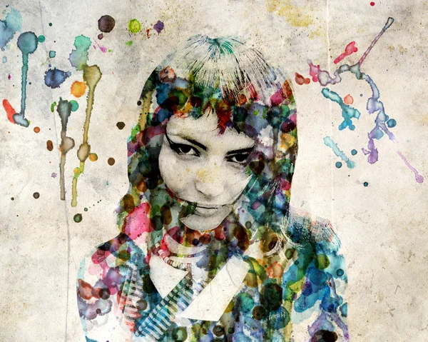 Grange watercolor girl — Stock Photo, Image