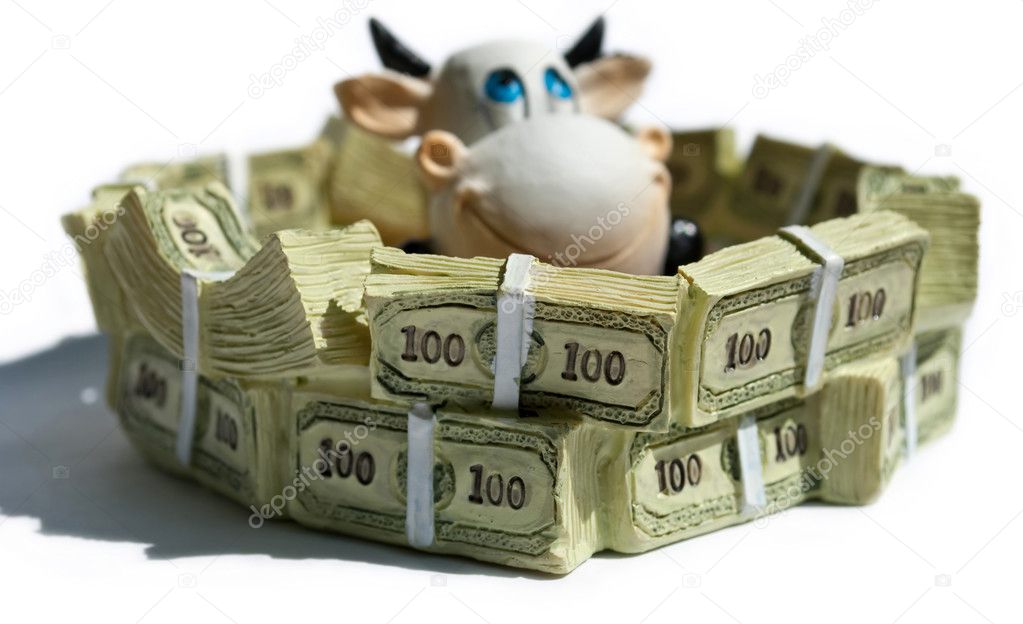 Cow in a pool of banknotes