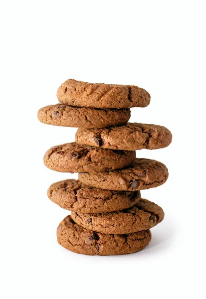 Une Pile Cookies Aux Pépites Chocolat Sur Fond Blanc Délicieuse — Photo