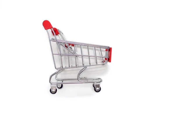 Trolley Voor Het Vervoeren Van Boodschappen Een Supermarkt Een Witte — Stockfoto