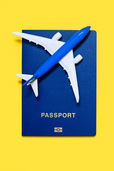 Biometric Passport Citizen Airplane Yellow Background International Pass Personal Information — 스톡 사진