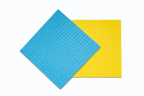 Manteles Para Lavar Platos Amarillo Azul Sobre Fondo Blanco Líquido — Foto de Stock
