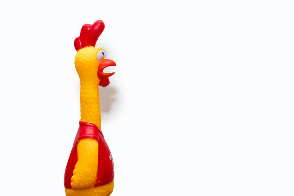 Rubber Toy Form Rooster White Background Funny Toy Rooster Has — Zdjęcie stockowe