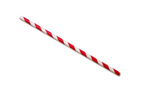 Red White Straw Placed Diagonally White Background Concept Children Holiday — Foto de Stock