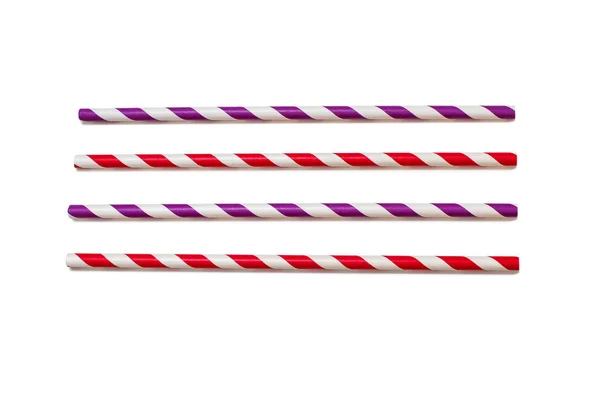 Four Multi Colored Drinking Straws Arranged Parallel White Background Paper — Stockfoto