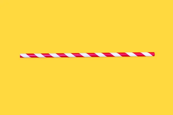 Red White Drinking Straw Located Yellow Background Concept Children Holiday — 스톡 사진