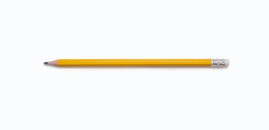 Classic yellow pencil with an eraser on a white background. The concept of creativity or stationery in the form of a pencil. Long yellow pencil on isolated white background