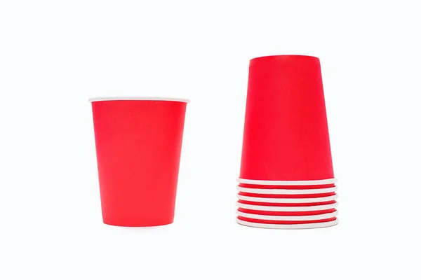 Stack Red Disposable Cardboard Coffee Cups Isolated White Background Disposable — Foto de Stock
