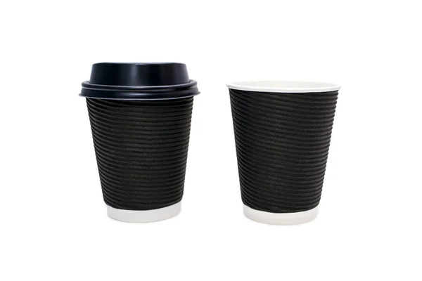Disposable Black Cardboard Coffee Cups Isolated White Background One Coffee — Φωτογραφία Αρχείου