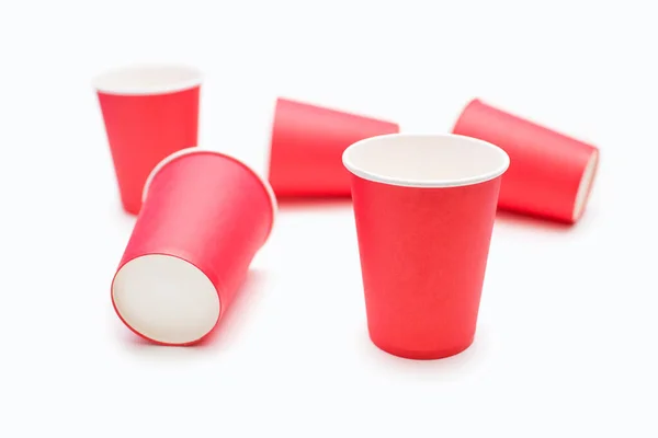 Disposable Red Paper Cups Coffee Drinks White Background Lots Red — ストック写真