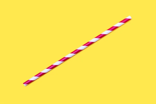 Red White Straw Located Diagonally Yellow Background Concept Children Holiday — Zdjęcie stockowe