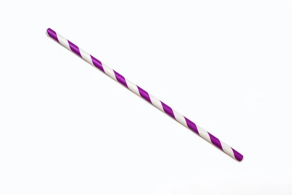 Striped White Lilac Straw Located Diagonally White Background Concept Children — ストック写真