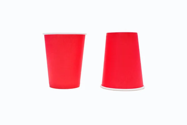 Disposable Red Cardboard Coffee Cups Isolated White Background Disposable Cups — ストック写真