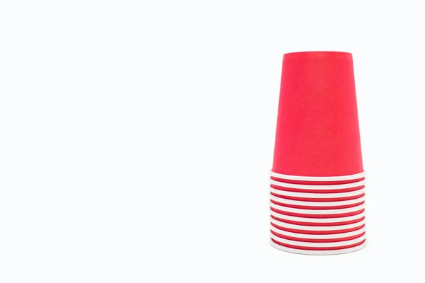 Red Disposable Cardboard Cups Stacked Pile White Background Free Space — Foto de Stock