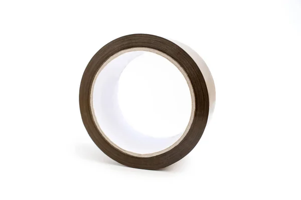 Roll Brown Adhesive Tape White Background Center Image Stationery Item — Foto de Stock