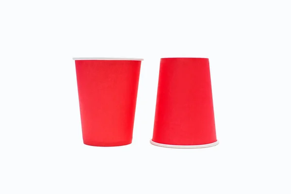 Disposable Red Cardboard Coffee Cups Isolated White Background Disposable Cups —  Fotos de Stock