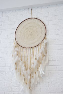 Beyaz düş kapanı beyaz duvarda asılı