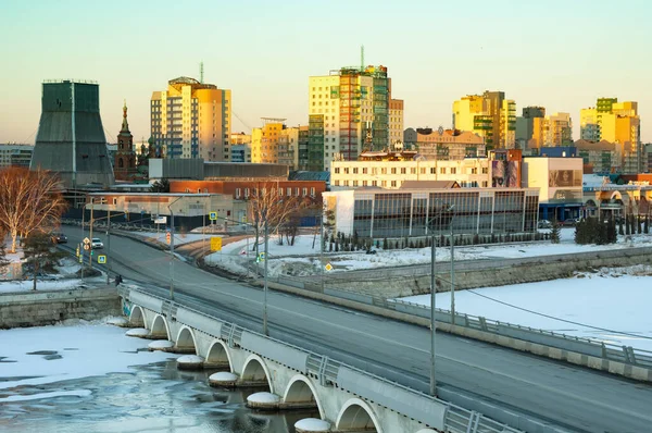 Chelyabinsk Rusland Februari 2022 Panorama Van Miass River Dijk Stockfoto