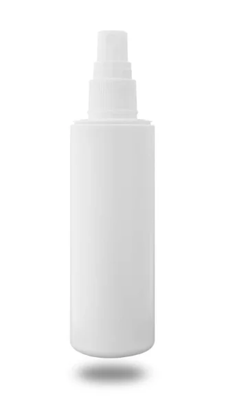 Λευκό Πλαστικό Μπουκάλι Σπρέι Ξεχωριστή Σκιά Απομονώνονται Λευκό Φόντο — Φωτογραφία Αρχείου