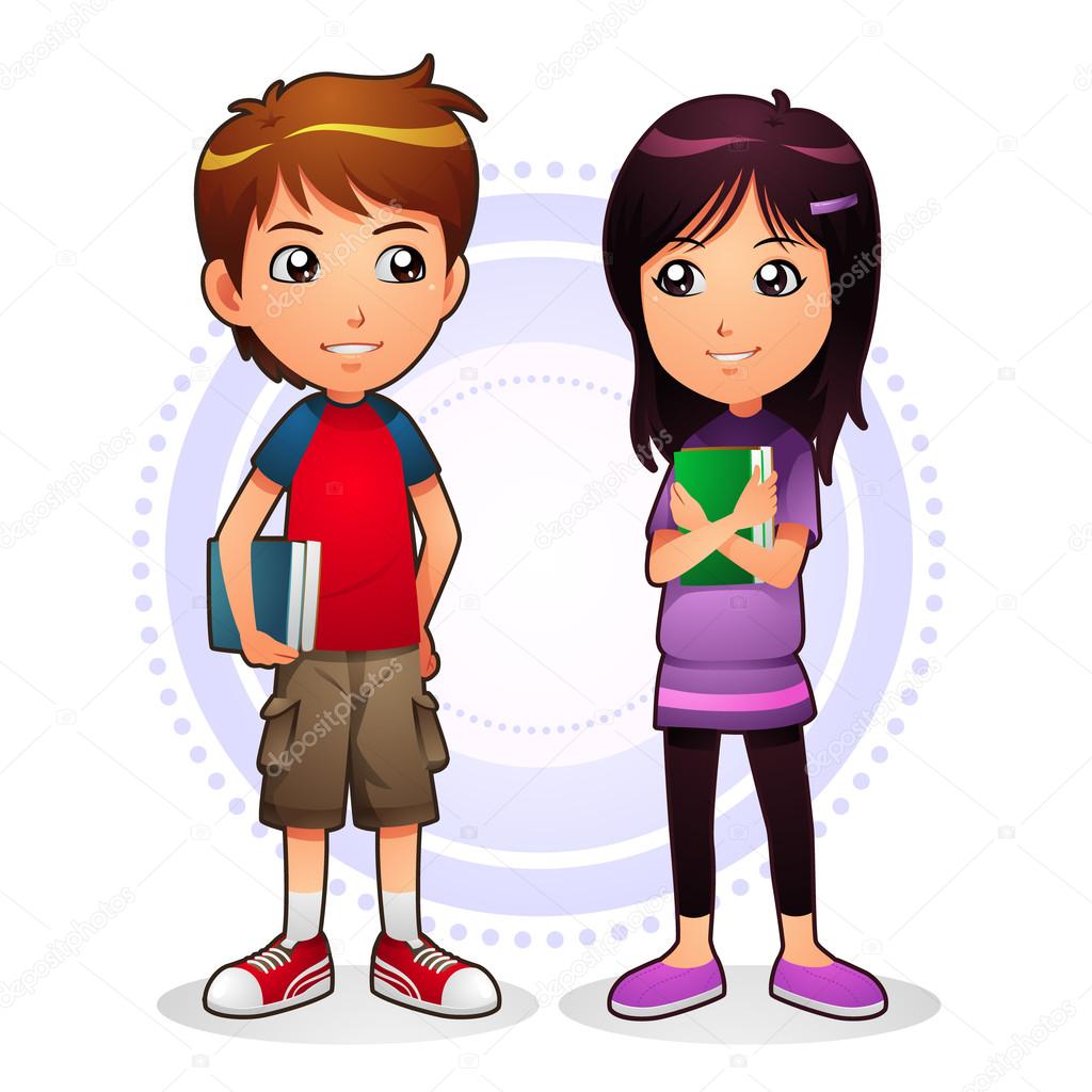 cartoon little boy and girl