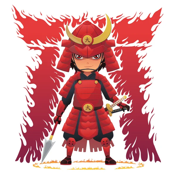 Samurai mit roter Rüstung — Stockvektor