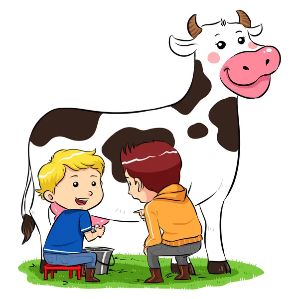 Ordeñar una vaca — Archivo Imágenes Vectoriales