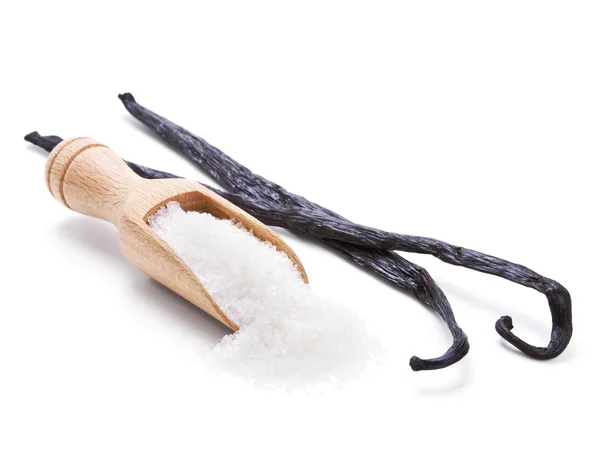 Vanilla pods and vanilla sugar isolated on white — Stock Photo, Image