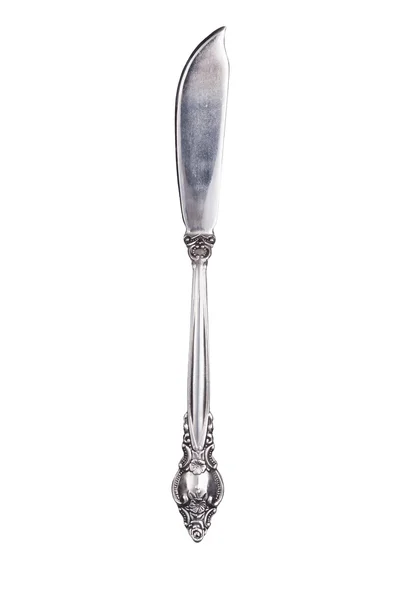 Retro gümüş tereyağı bıçağı üzerinde beyaz izole — Stok fotoğraf