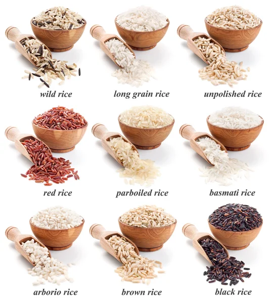 Rice collection isolated on whte — Stock Photo, Image