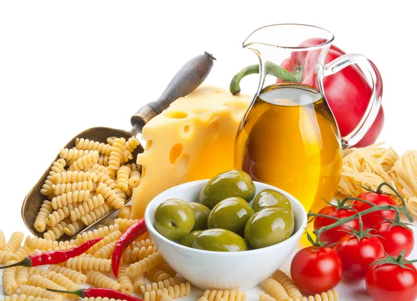 Pasta ingredients on white — Stock Photo, Image