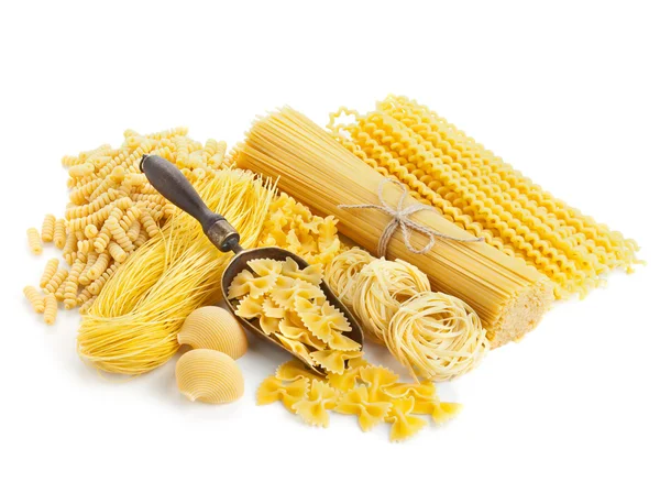 Assortment of uncooked pasta isolated on white — Stock Photo, Image