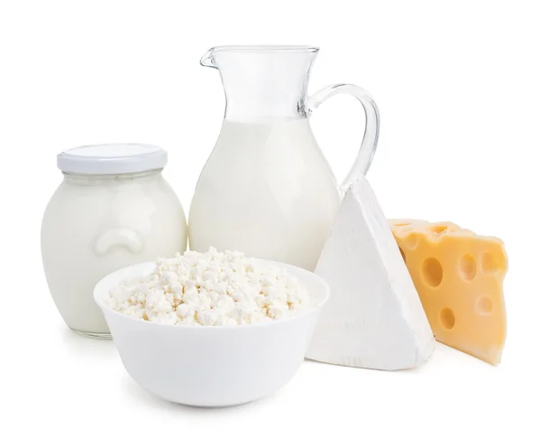 Dairy products isolated on white — Stock Photo, Image