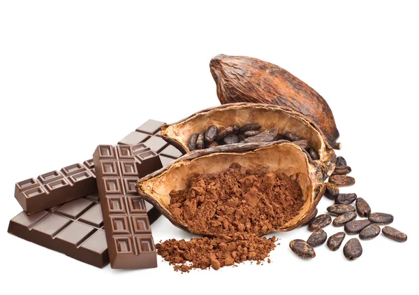 Cocoa and chocolate isolated on a white — Stock Photo, Image