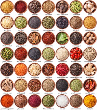 Large collection of different spices and herbs clipart