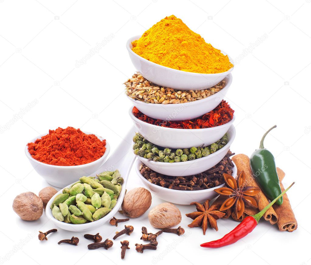 spices and herbs isolated on white