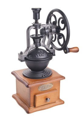 retro Kahve değirmeni üzerinde beyaz izole