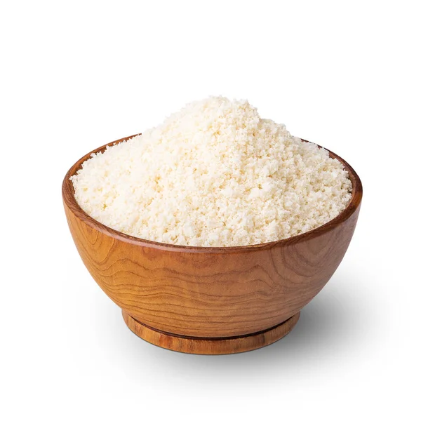 Wooden Bowl Full Almond Flour Isolated White Deep Focus Jogdíjmentes Stock Fotók