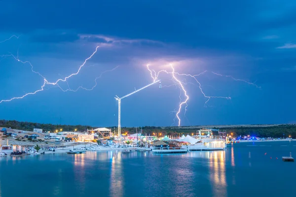 Lightning storm over Zrce bay. — Stock Photo, Image