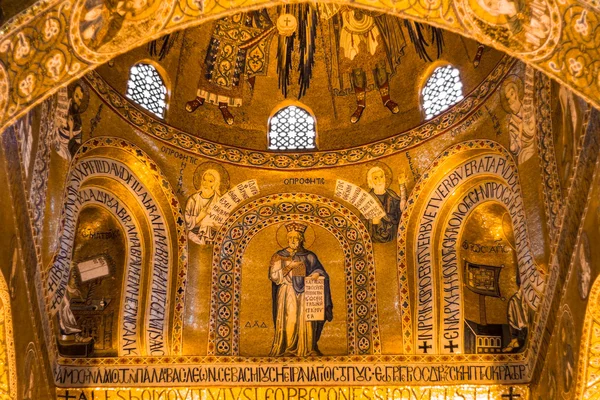 Mosaico d'oro nella chiesa di La Martorana, Palermo, Italia — Foto Stock