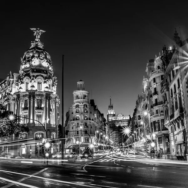 Gran via v Madridu, Španělsko, Evropa. — Stock fotografie