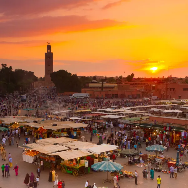 Jamaa el Fna, Marrakesz, Maroko. — Zdjęcie stockowe