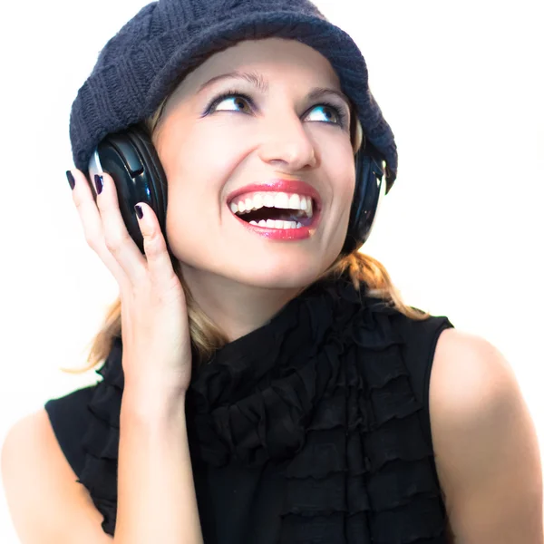 Blonde lady listening to the music. — Stock Photo, Image