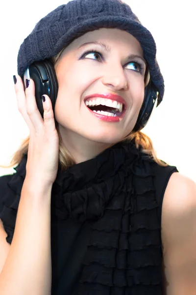 Blonde lady listening to the music. — Stock Photo, Image