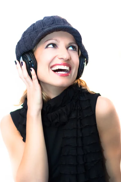 Blonde lady listening to the music. — Stock Photo, Image