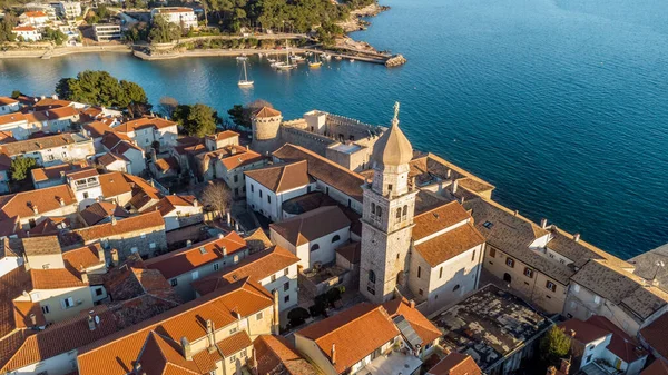 Aerial view of historic Adriatic town of Krk , Island of Krk, Kvarner bay of Adriatic sea, Croatia, Europe — Stock Photo, Image