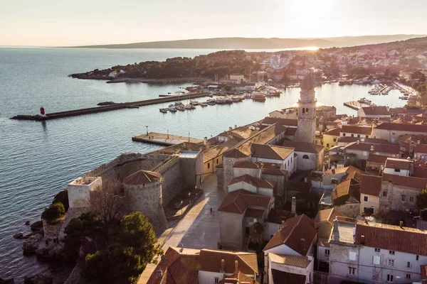 Aerial view of historic Adriatic town of Krk , Island of Krk, Kvarner bay of Adriatic sea, Croatia, Europe — Stock Photo, Image