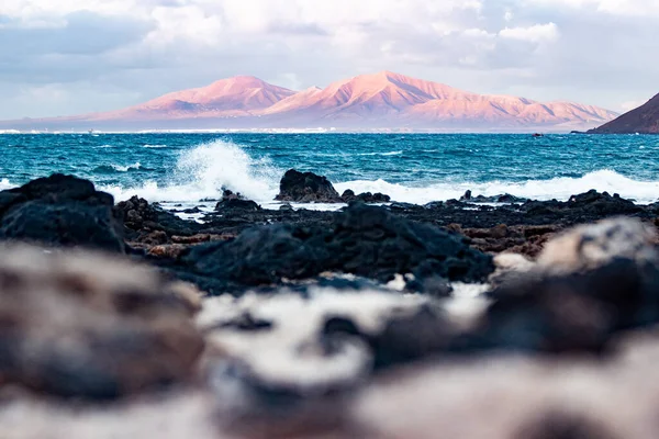 Wild Rocky Coastline Fuerteventura Lanzarote Canary Islands Spain Playa Blanca — Foto Stock