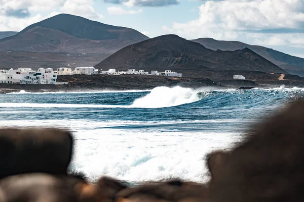 Wild Rocky Coastline Surf Spot Santa Lanzarote Canary Islands Spain — Foto Stock