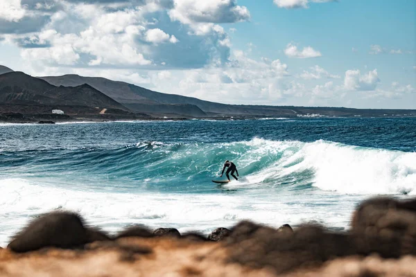 Wild Rocky Coastline Surf Spot Santa Lanzarote Canary Islands Spain — ストック写真